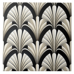Efeito de Leque Art Déco de Marfim em Preto