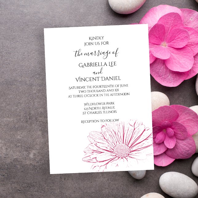 Efeito de margarida rosa Convite para Casamento Fl (The pretty Pink Daisy Effect Wedding Invitation is perfect for your garden party marriage ceremony.)