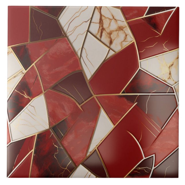 Efeito de Mármore Vermelho e Marfim em Patchwork (Frente)