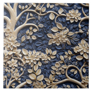 Efeito de Relevo de Árvore Floral Dourada e Azul