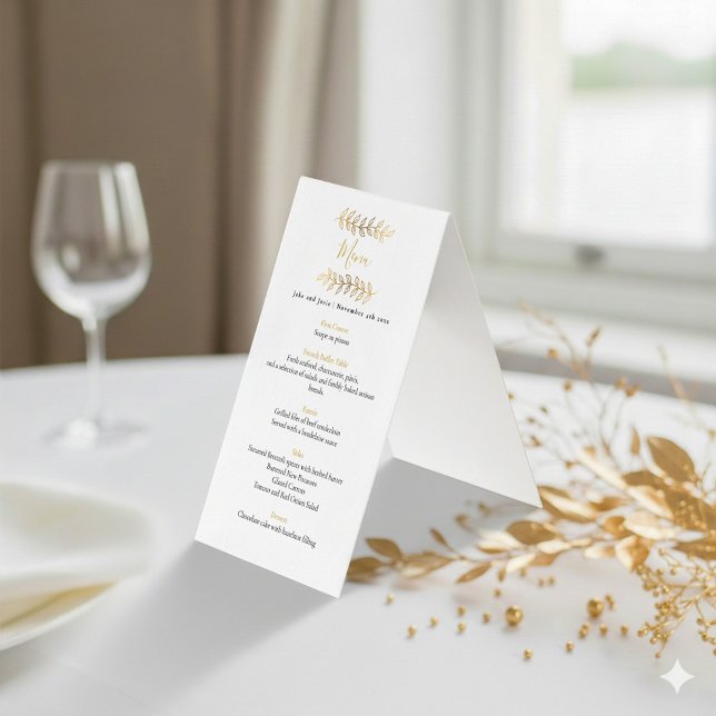 efeito Dourado deixa o menu recepção de casamento (Gold leafy wedding menu)