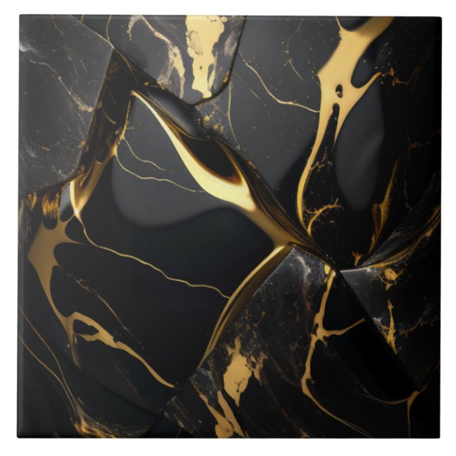 Efeito Mármore Preto e Dourado Dobrado (Frente)