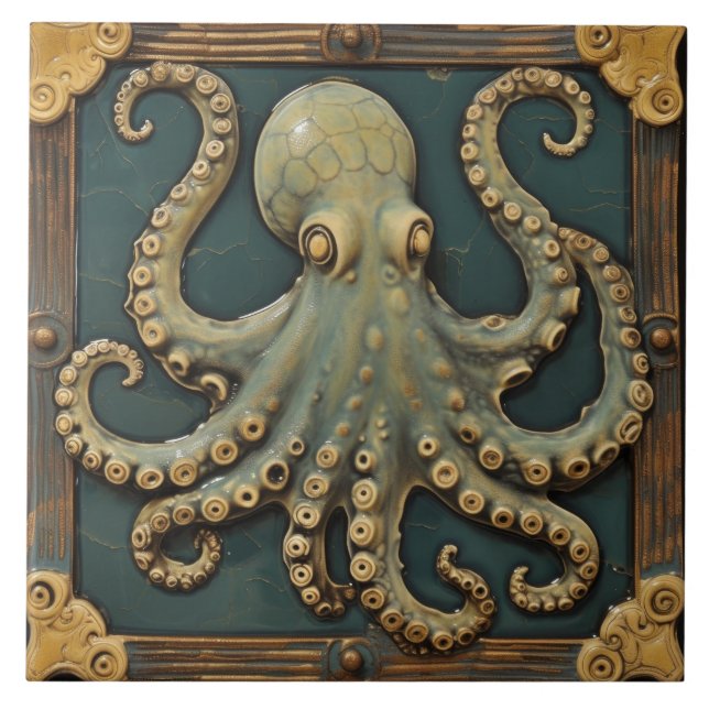 Efeito Náutico Aquático do Octopus 3D da Vintage (Frente)