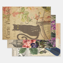 Efêmeros Franceses Antigos Colagem Decoupage Três