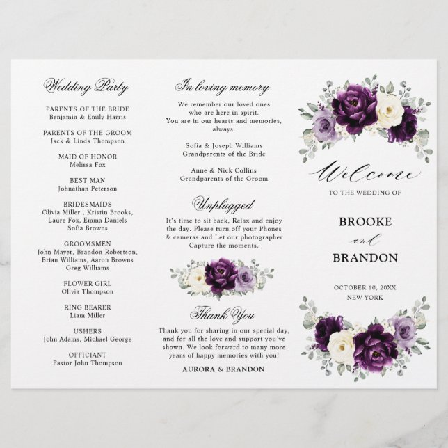 EggPlant Purple Plum Ivory White Trifold Program (Frente)
