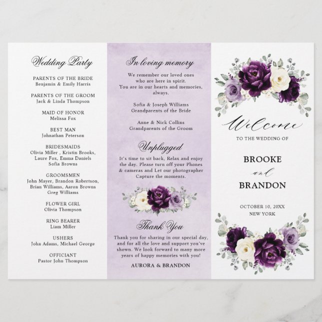 EggPlant Purple Plum Ivory White Trifold Program (Frente)