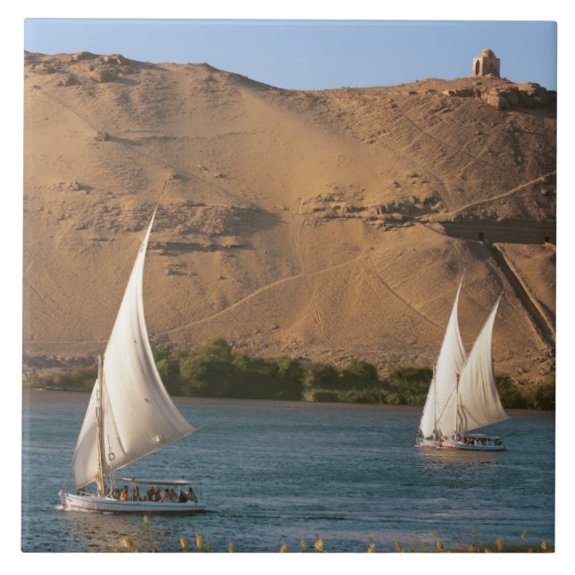 Egito, Assuã, Rio Nilo, barcos à vela Felucca, (Frente)