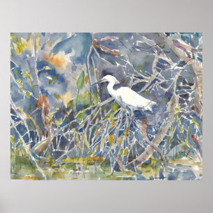 Egret. Impressão da aguarela
