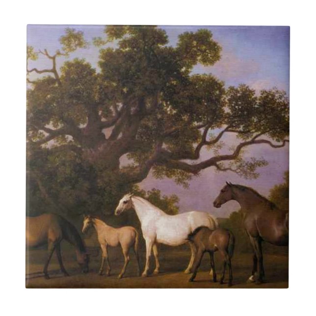 Éguas e potros sob um carvalho por George Stubbs (Frente)