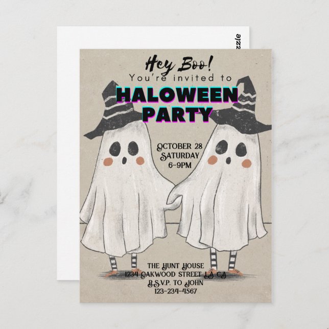 Ei, ei, você está convidada para o cartão postal d (Frente/Verso)