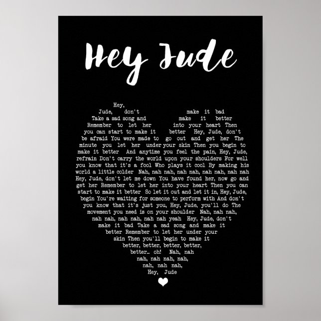 Ei Jude Black Heart Wall Art Song Lyric Impressão (Frente)