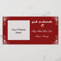 Eid Mubarak Burgundy Cartões com fotos Brancos