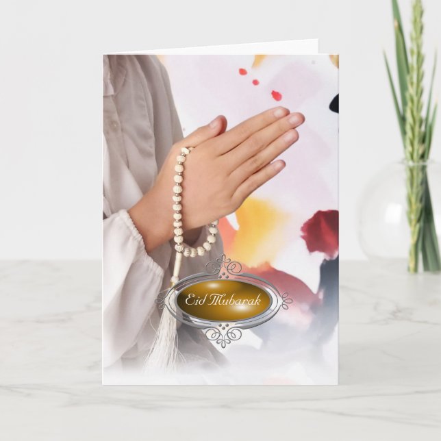 Eid Mubarak / Cartão de Férias Menina de Hijab (Frente)