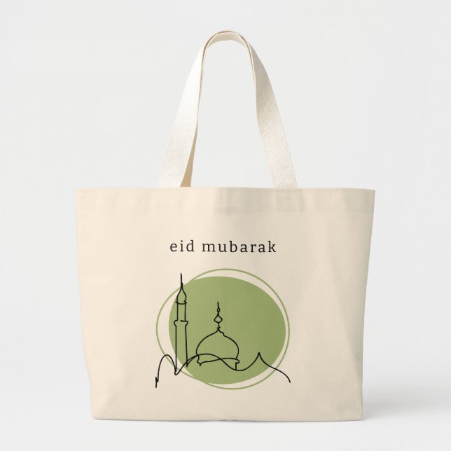 Eid Mubarak Jumbo Bolsa | Mesquita Moderna Verde (Frente)