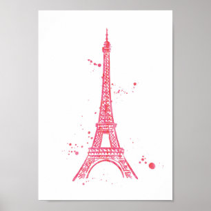 Eiffel Torre cor-de-água rosa poster