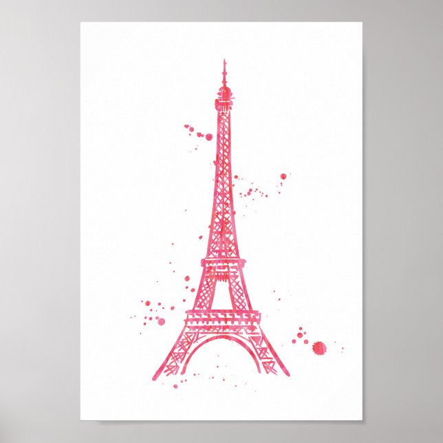 Eiffel Torre cor-de-água rosa poster (Frente)