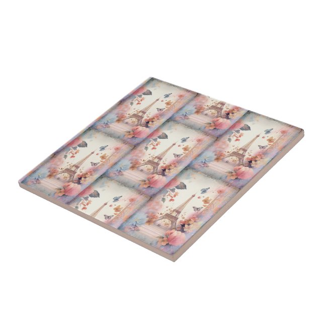 Eiffel Tower Butterflies and Flowers (Lateral)