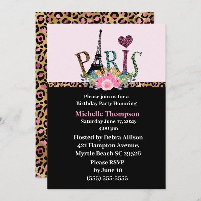 Eiffel Tower Paris França Convite de Aniversário (Frente/Verso)