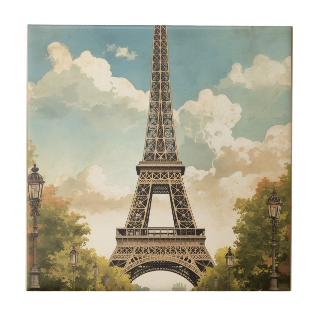 Eiffel Tower Paris Travel Vintage Style Retro Art (Frente)