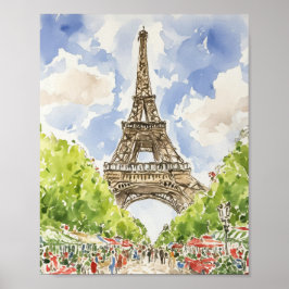 Eiffel Tower Paris Watercolor Art Impressão