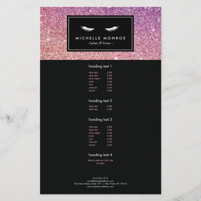 Eilashes com Folheto Brilhante Púrpura/Rosa (Frente)