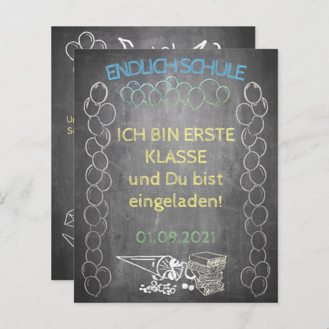Einladungskarte zur Einschulung im Tafelstil (Frente/Verso)