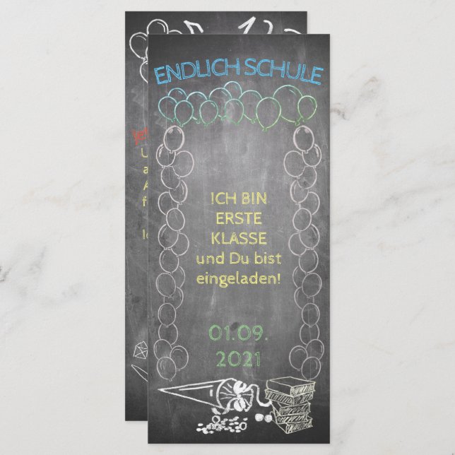 Einladungskarte zur Einschulung im Tafelstil (Frente/Verso)