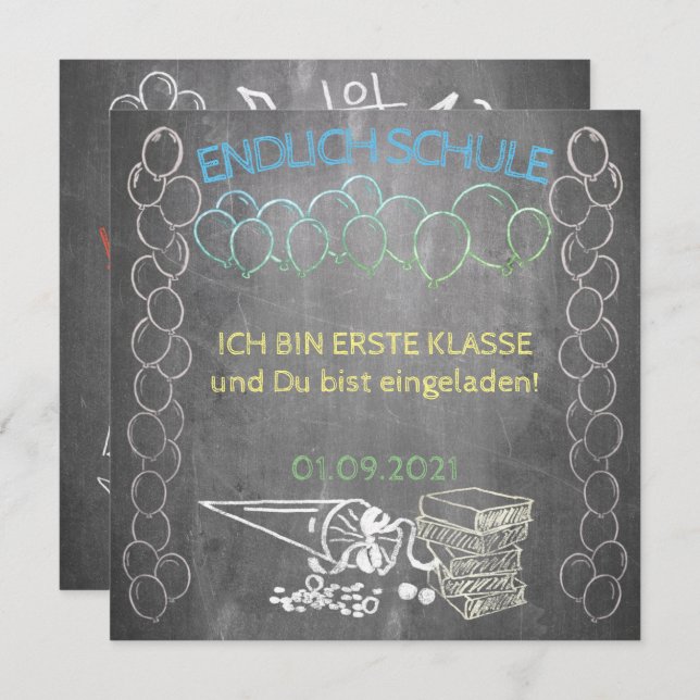 Einladungskarte zur Einschulung im Tafelstil (Frente/Verso)