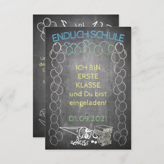 Einladungskarte zur Einschulung im Tafelstil (Frente/Verso)