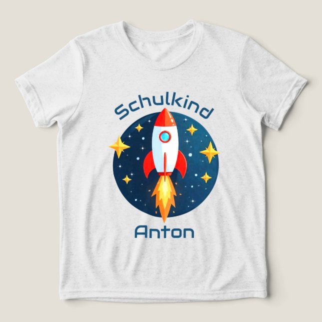 Einschulung - Rakete gelbe Sterne - Schulkind | (Design frontal)