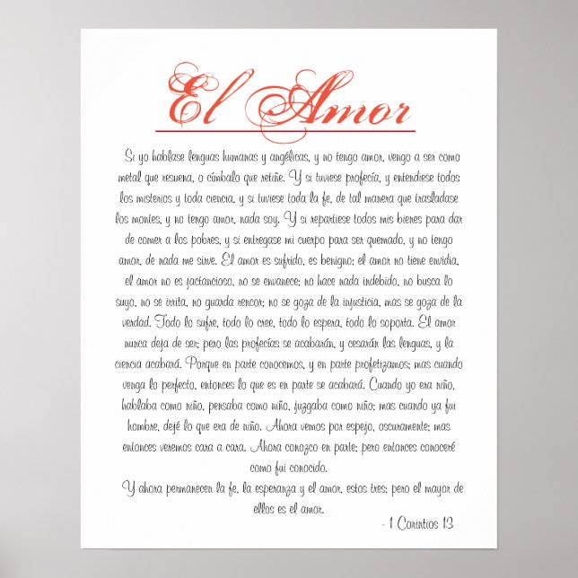 El Amor 1 Corintios 13 Poster (Frente)