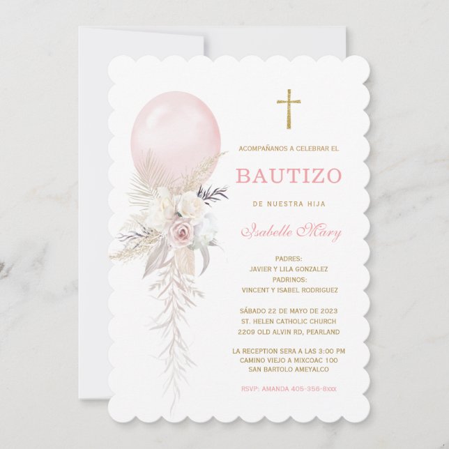 El Bautizo invitación de nuestra hi Convite (Frente)