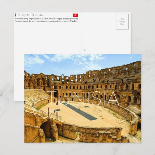El Djem, Cartão Postal de Viagem da Tunísia (Frente/Verso)