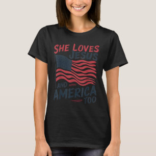 Ela Ama Jesus E a América Também Camiseta Cristã R