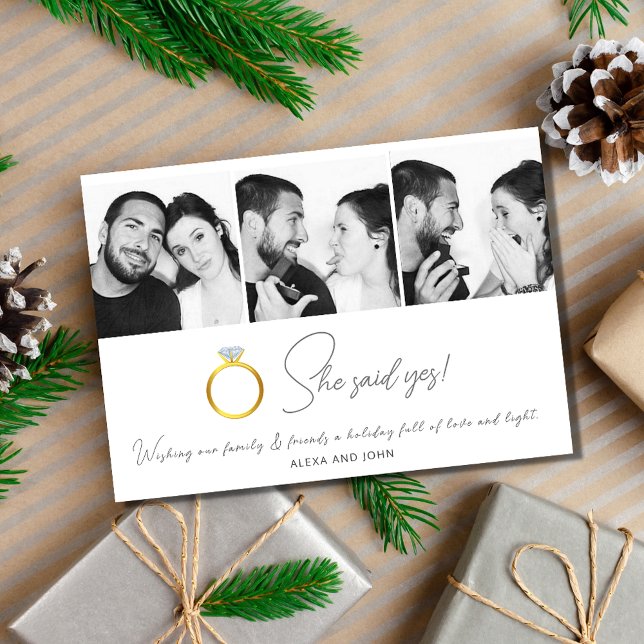 Ela Disse Sim Cartão De Natal Noivado (She Said Yes Engagement Christmas Card)