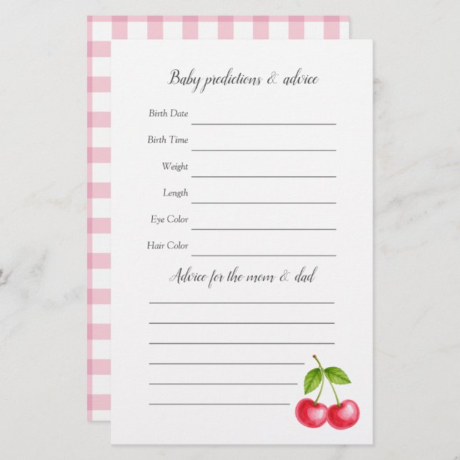 Ela é a cereja do jogo de adivinhação do Chá de fr (Frente/Verso)