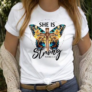 Ela é uma camiseta cristã de fé feminina forte