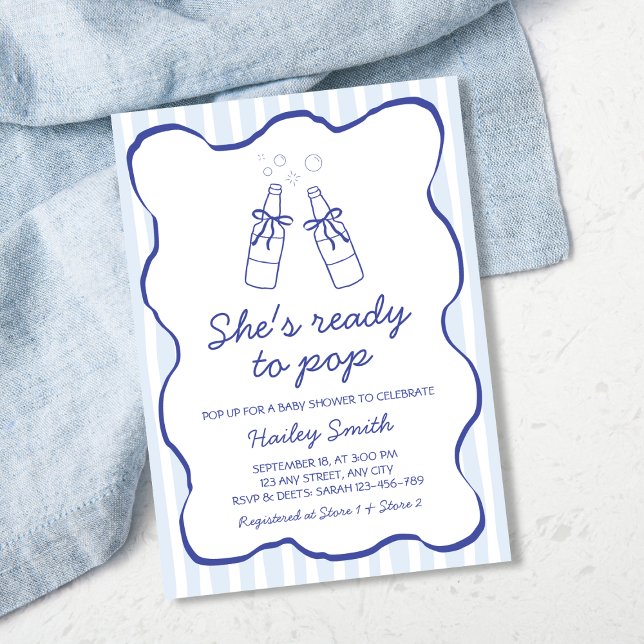 Ela Está Pronta Para Estourar Convite de Chá de Be (She's Ready To Pop Blue Soda Bottle Baby Shower Invitation)