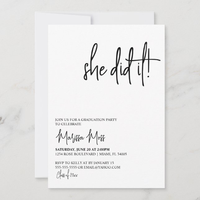 Ela Fez Um Convite Moderno À Festa de formatura (Frente)
