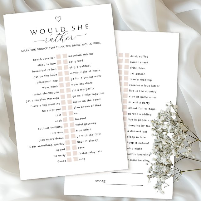 Ela iria Preferencialmente Jogo? | Chá de panela m (Bridal Shower Game)