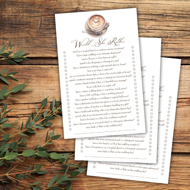 Ela preferencialmente o jogo do chá de panela? (Would she rather love is brewing cappuccino coffee fall bridal shower games )