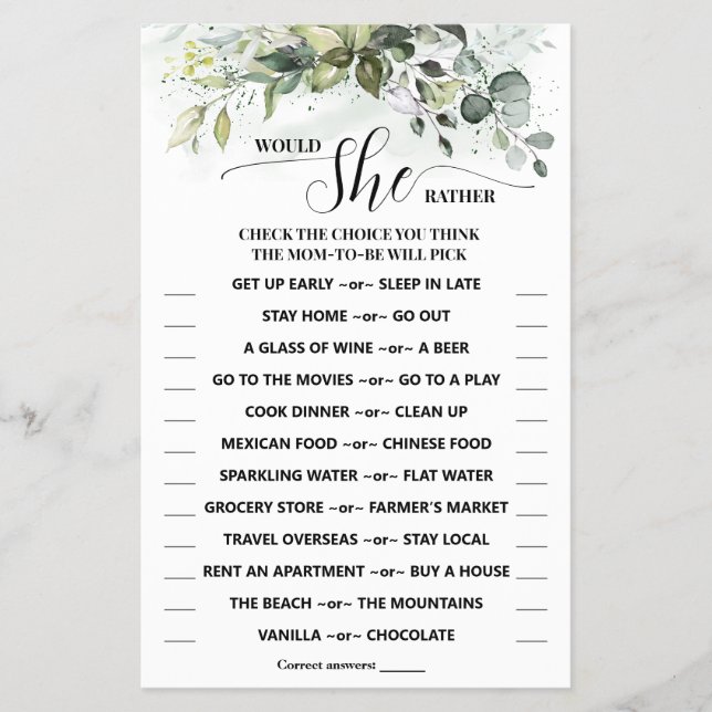 Ela Preferencialmente Um Cartão De Jogo De Chá de  (Frente)