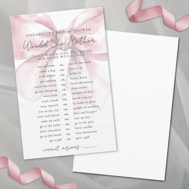 Ela Preferiria Enrubescida Rosa Arco Festa de Chá  (Would She Rather Blush Pink Bow Bridal Shower)
