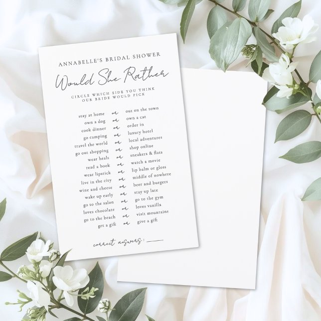 Ela Preferiria Jogo para Chá de Noiva (Would She Rather Bride Bridal Shower Game)