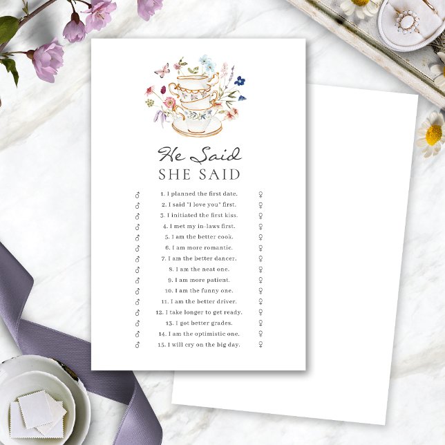 Ele Disse Chá Jogo de Chá de Bebê (He Said She Said Tea Cup Bridal Shower Game by Painted Paperie
)