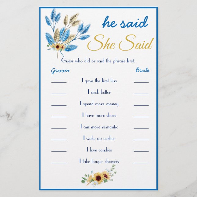 Ele Disse / Ela Disse: "Folheto De Cartão De Jogo" (Frente)