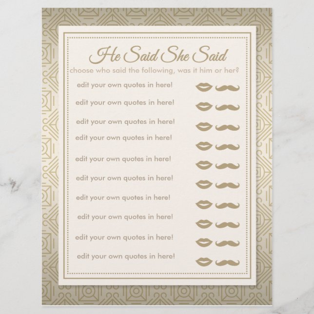 Ele disse Ela disse Jogo Clássico Dourado Art Déco (Frente)