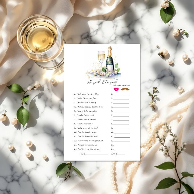 "Ele Disse, Ela Disse" Jogo De Chá de panela ("He Said, She Said" Bridal Shower Game)