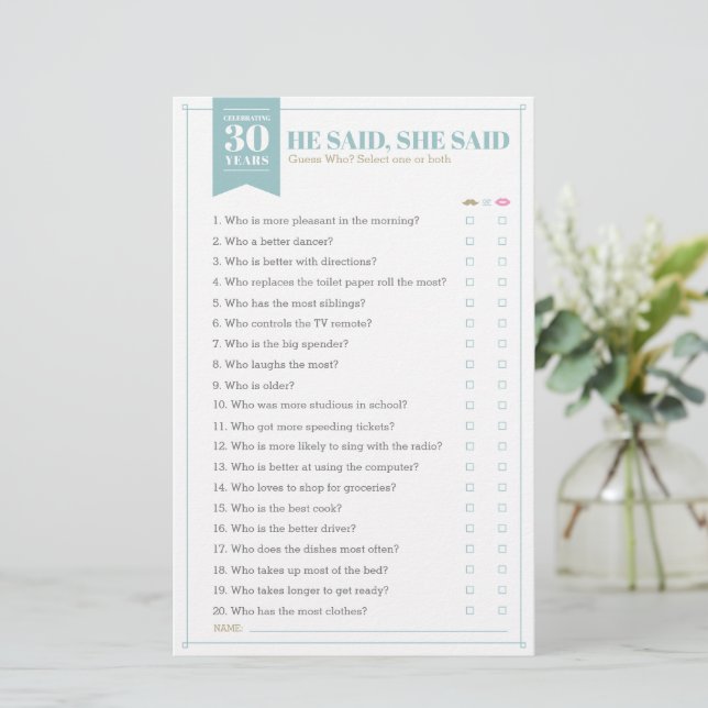 Ele Disse, Ela Disse Jogo (Totalmente Personalizáv (Em pé/Frente)