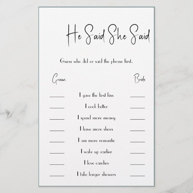 Ele Disse / Ela Disse O Folheto Do Cartão De Jogo (Frente)